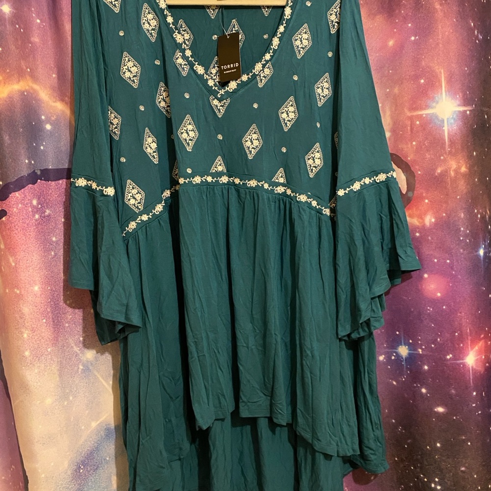 Teal Soft Knit Babydoll with Bell Sleeves